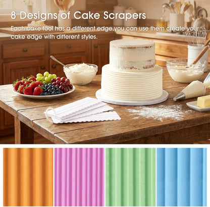 4 Pcs Cream Cake Scraper set, Plastic Decorating Sawtooth for baking, Sided Patterned Edge Stripe Edge Mousse Butter Cake Edge Tools Icing Smoother Kitchen Baking Cake Edge DIY Tool