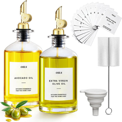 350 ML Premium Olive Oil Dispenser Bottles for Kitchen with Pourer, Elegant Olive Oil Bottle, Sprayer for Cooking, Vinegar Dispenser Bottle Set of 2,Home Oil Container As Gift (M)
