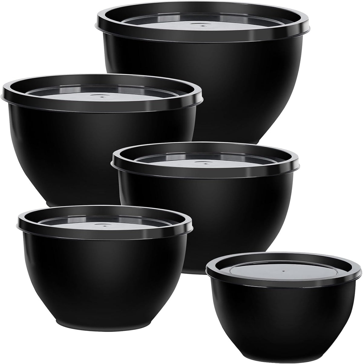 Plastic Mixing Bowls with Lids Set for Kitchen, 5 Set Nesting Bowls for Mixing, Baking, Prepping, Cooking and Serving Food, Mixing Bowls Dishwasher, Microwave Safe