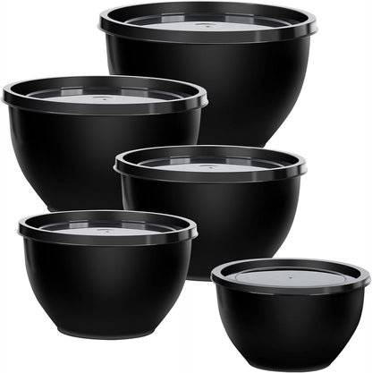 Plastic Mixing Bowls with Lids Set for Kitchen, 5 Set Nesting Bowls for Mixing, Baking, Prepping, Cooking and Serving Food, Mixing Bowls Dishwasher, Microwave Safe
