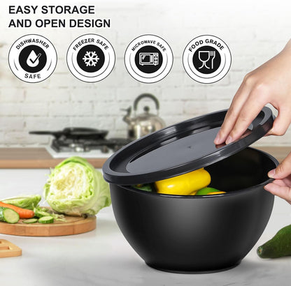 Plastic Mixing Bowls with Lids Set for Kitchen, 5 Set Nesting Bowls for Mixing, Baking, Prepping, Cooking and Serving Food, Mixing Bowls Dishwasher, Microwave Safe