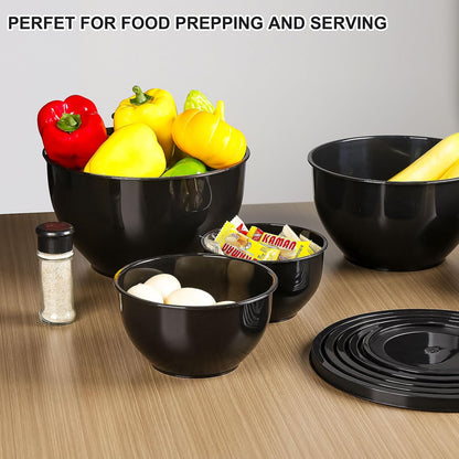Plastic Mixing Bowls with Lids Set for Kitchen, 5 Set Nesting Bowls for Mixing, Baking, Prepping, Cooking and Serving Food, Mixing Bowls Dishwasher, Microwave Safe