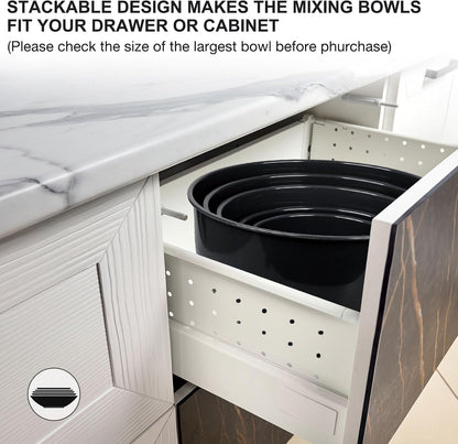 Plastic Mixing Bowls with Lids Set for Kitchen, 5 Set Nesting Bowls for Mixing, Baking, Prepping, Cooking and Serving Food, Mixing Bowls Dishwasher, Microwave Safe