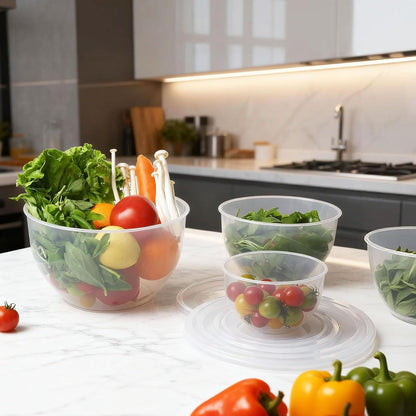 Plastic Mixing Bowls with Lids Set for Kitchen, 5 Set Nesting Bowls for Mixing, Baking, Prepping, Cooking and Serving Food, Mixing Bowls Dishwasher, Microwave Safe