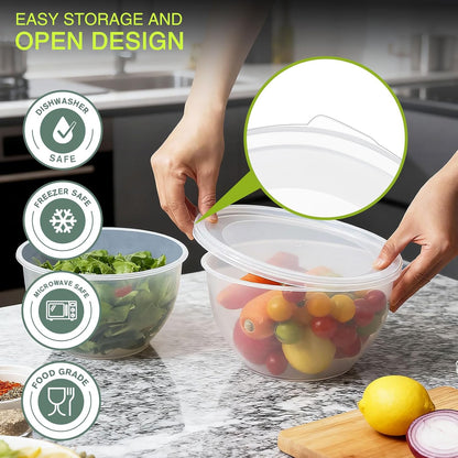 Plastic Mixing Bowls with Lids Set for Kitchen, 5 Set Nesting Bowls for Mixing, Baking, Prepping, Cooking and Serving Food, Mixing Bowls Dishwasher, Microwave Safe