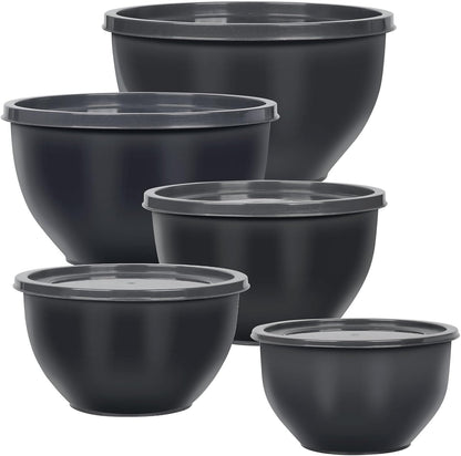 Plastic Mixing Bowls with Lids Set for Kitchen, 5 Set Nesting Bowls for Mixing, Baking, Prepping, Cooking and Serving Food, Mixing Bowls Dishwasher, Microwave Safe
