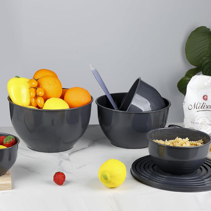 Plastic Mixing Bowls with Lids Set for Kitchen, 5 Set Nesting Bowls for Mixing, Baking, Prepping, Cooking and Serving Food, Mixing Bowls Dishwasher, Microwave Safe