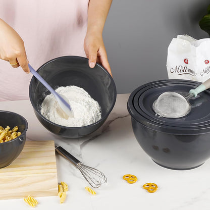 Plastic Mixing Bowls with Lids Set for Kitchen, 5 Set Nesting Bowls for Mixing, Baking, Prepping, Cooking and Serving Food, Mixing Bowls Dishwasher, Microwave Safe