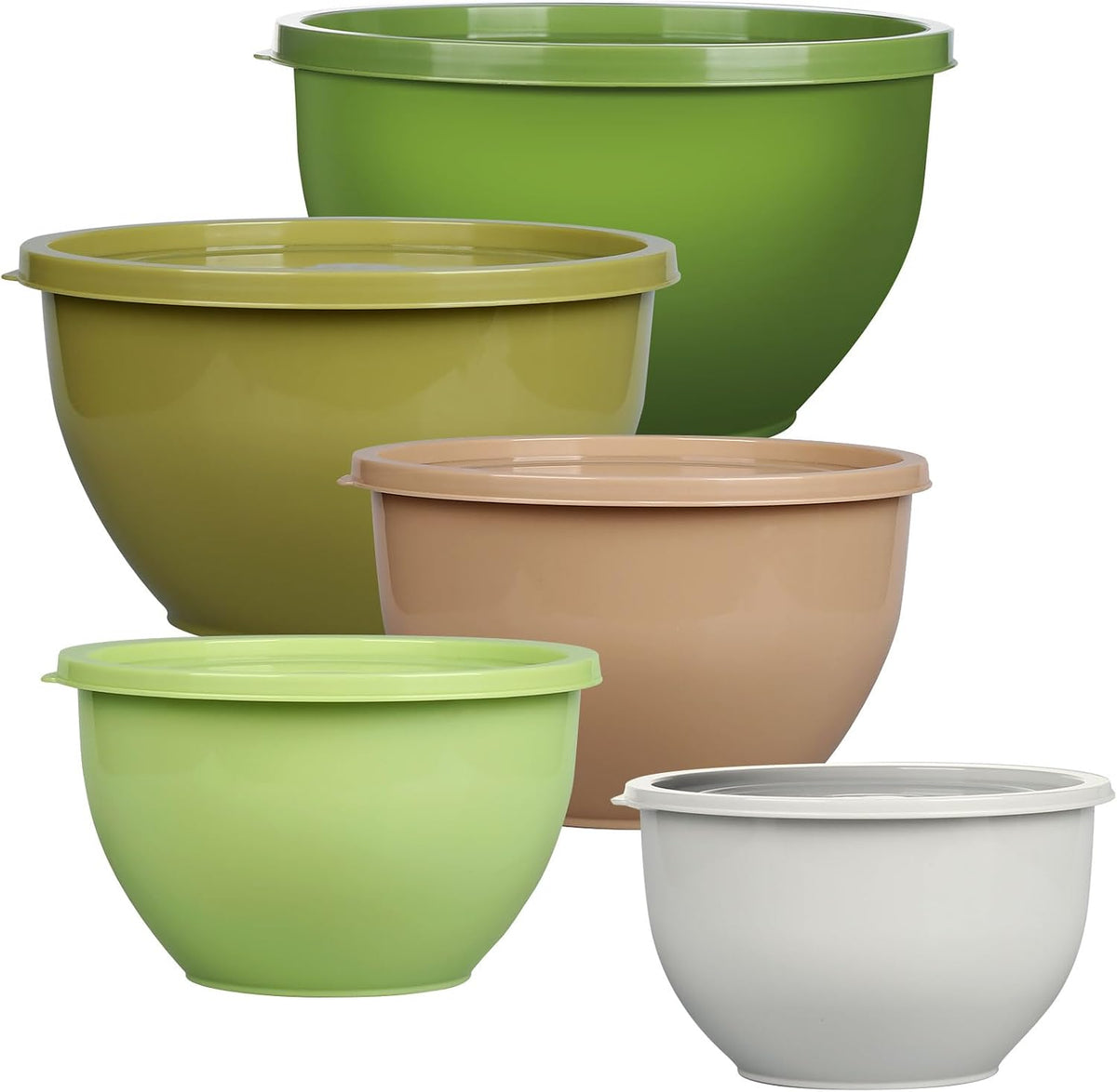 Plastic Mixing Bowls with Lids Set for Kitchen, 5 Set Nesting Bowls for Mixing, Baking, Prepping, Cooking and Serving Food, Mixing Bowls Dishwasher, Microwave Safe