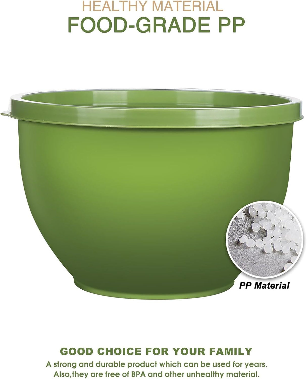 Plastic Mixing Bowls with Lids Set for Kitchen, 5 Set Nesting Bowls for Mixing, Baking, Prepping, Cooking and Serving Food, Mixing Bowls Dishwasher, Microwave Safe