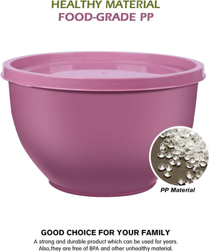 Plastic Mixing Bowls with Lids Set for Kitchen, 5 Set Nesting Bowls for Mixing, Baking, Prepping, Cooking and Serving Food, Mixing Bowls Dishwasher, Microwave Safe