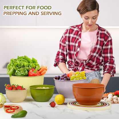 Plastic Mixing Bowls with Lids Set for Kitchen, 5 Set Nesting Bowls for Mixing, Baking, Prepping, Cooking and Serving Food, Mixing Bowls Dishwasher, Microwave Safe