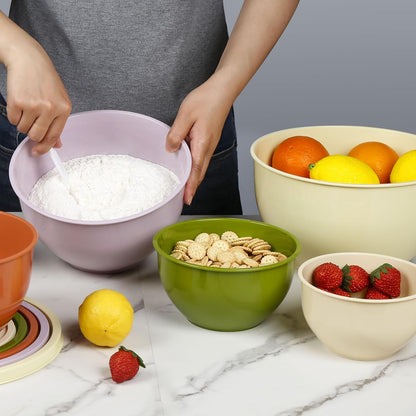 Plastic Mixing Bowls with Lids Set for Kitchen, 5 Set Nesting Bowls for Mixing, Baking, Prepping, Cooking and Serving Food, Mixing Bowls Dishwasher, Microwave Safe