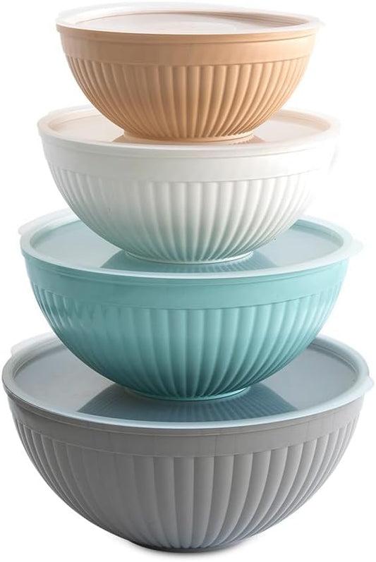 Prep and Serve Mixing Bowls Set, 8-Piece, Earth-Tones