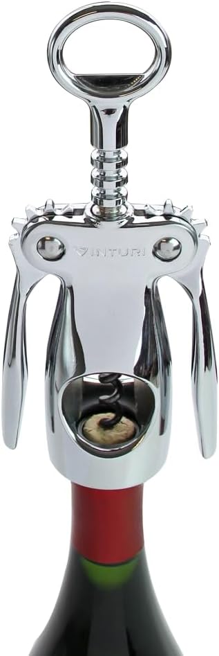 Vinturi Wing Corkscrew Wine Built-in Bottle Opener, Silver, one size (V9032)