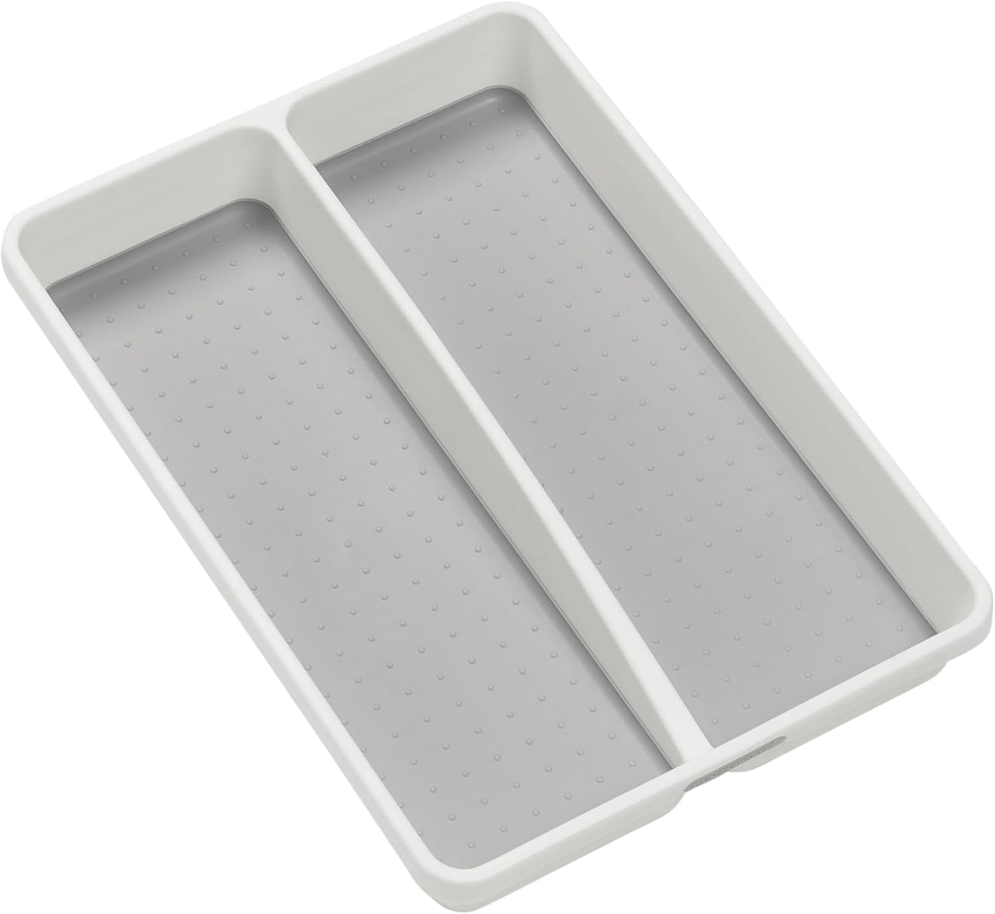 Classic 2 Compartment Compact Kitchen Tool Tray, White | non slip feet, rounded corners, soft grip lining, wide channels, spatulas whisks tongs, ladles serving spoons, woman owned