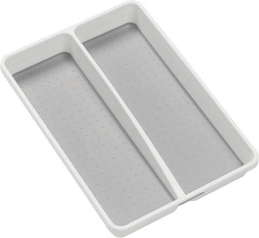 Classic 2 Compartment Compact Kitchen Tool Tray, White | non slip feet, rounded corners, soft grip lining, wide channels, spatulas whisks tongs, ladles serving spoons, woman owned