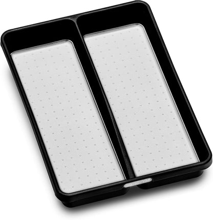 Classic 2 Compartment Compact Kitchen Tool Tray, White | non slip feet, rounded corners, soft grip lining, wide channels, spatulas whisks tongs, ladles serving spoons, woman owned
