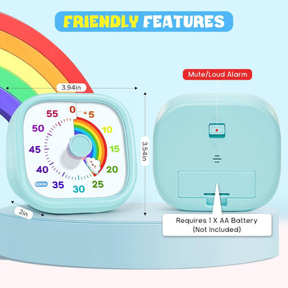 Visual Timer for Kids - 60 Minute Pomodoro Timers for Classroom Kitchen Office, Countdown Kids Timer Clock with Rainbow Disk, Desk Time Management Tool for Toddler with Silent Operation, Blue