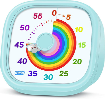 Visual Timer for Kids - 60 Minute Pomodoro Timers for Classroom Kitchen Office, Countdown Kids Timer Clock with Rainbow Disk, Desk Time Management Tool for Toddler with Silent Operation, Blue