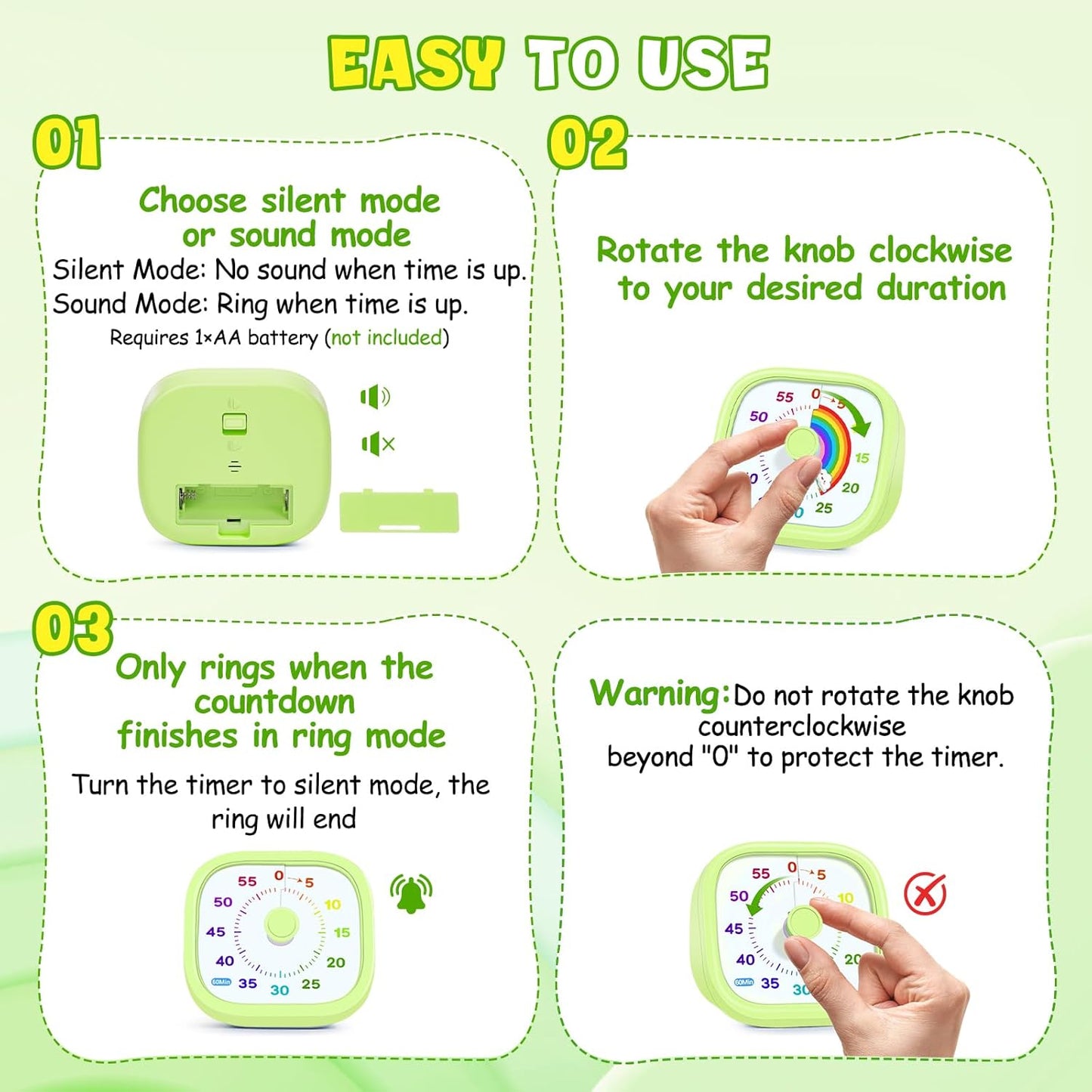 Visual Timer for Kids - 60 Minute Pomodoro Timers for Classroom Kitchen Office, Countdown Kids Timer Clock with Rainbow Disk, Desk Time Management Tool for Toddler with Silent Operation, Blue