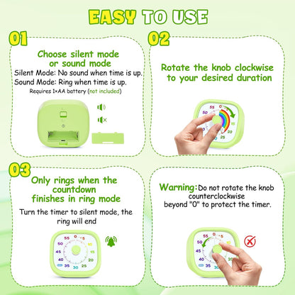 Visual Timer for Kids - 60 Minute Pomodoro Timers for Classroom Kitchen Office, Countdown Kids Timer Clock with Rainbow Disk, Desk Time Management Tool for Toddler with Silent Operation, Blue
