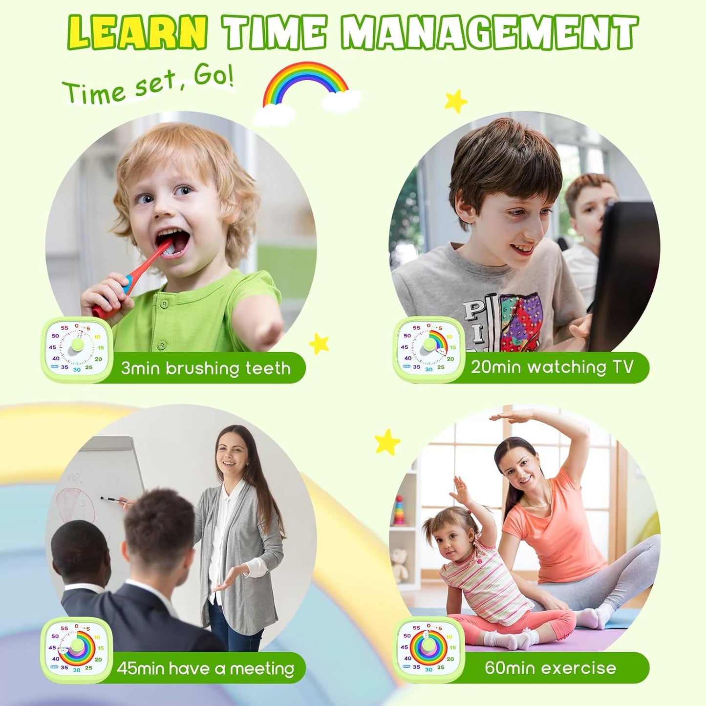 Visual Timer for Kids - 60 Minute Pomodoro Timers for Classroom Kitchen Office, Countdown Kids Timer Clock with Rainbow Disk, Desk Time Management Tool for Toddler with Silent Operation, Blue