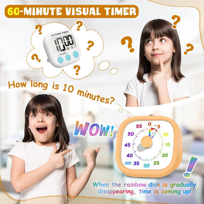 Visual Timer for Kids - 60 Minute Pomodoro Timers for Classroom Kitchen Office, Countdown Kids Timer Clock with Rainbow Disk, Desk Time Management Tool for Toddler with Silent Operation, Blue