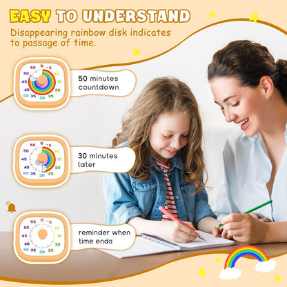 Visual Timer for Kids - 60 Minute Pomodoro Timers for Classroom Kitchen Office, Countdown Kids Timer Clock with Rainbow Disk, Desk Time Management Tool for Toddler with Silent Operation, Blue