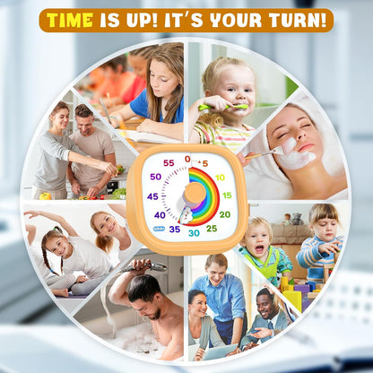 Visual Timer for Kids - 60 Minute Pomodoro Timers for Classroom Kitchen Office, Countdown Kids Timer Clock with Rainbow Disk, Desk Time Management Tool for Toddler with Silent Operation, Blue