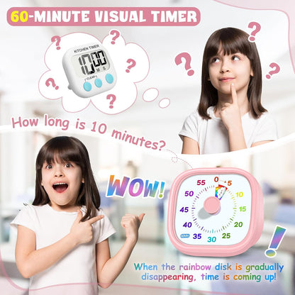 Visual Timer for Kids - 60 Minute Pomodoro Timers for Classroom Kitchen Office, Countdown Kids Timer Clock with Rainbow Disk, Desk Time Management Tool for Toddler with Silent Operation, Blue