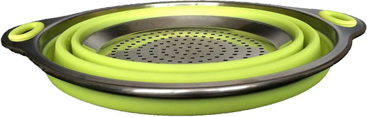 8 inch Color Burst Stainless Steel Silicone Collapsible Colander Strainer - Green