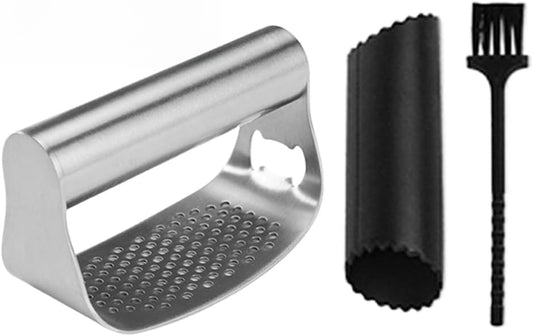 Garlic Press Rocker - 2024 NEW Stainless Steel Garlic Mincer Garlic Crusher with Peeler, New Innovative Garlic Chopper with Peeler and Scraper for Smash Garlic