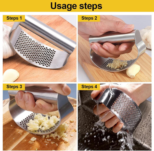 Garlic Press Rocker - 2024 NEW Stainless Steel Garlic Mincer Garlic Crusher with Peeler, New Innovative Garlic Chopper with Peeler and Scraper for Smash Garlic