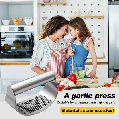 Garlic Press Rocker - 2024 NEW Stainless Steel Garlic Mincer Garlic Crusher with Peeler, New Innovative Garlic Chopper with Peeler and Scraper for Smash Garlic