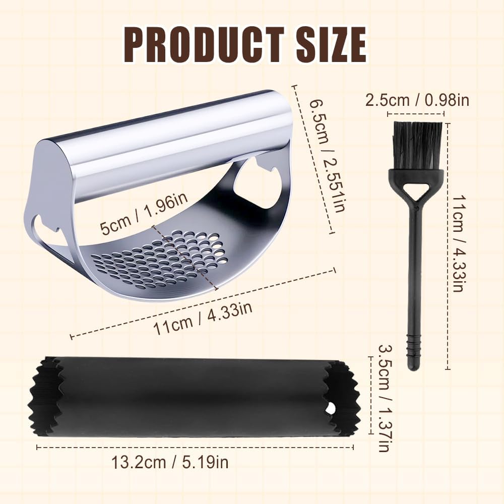 Garlic Press Rocker - 2024 NEW Stainless Steel Garlic Mincer Garlic Crusher with Peeler, New Innovative Garlic Chopper with Peeler and Scraper for Smash Garlic
