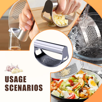 Garlic Press Rocker - 2024 NEW Stainless Steel Garlic Mincer Garlic Crusher with Peeler, New Innovative Garlic Chopper with Peeler and Scraper for Smash Garlic