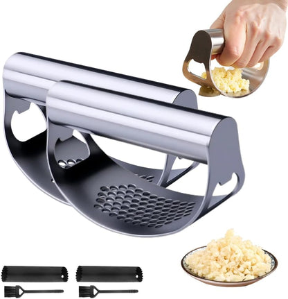 Garlic Press Rocker - 2024 NEW Stainless Steel Garlic Mincer Garlic Crusher with Peeler, New Innovative Garlic Chopper with Peeler and Scraper for Smash Garlic