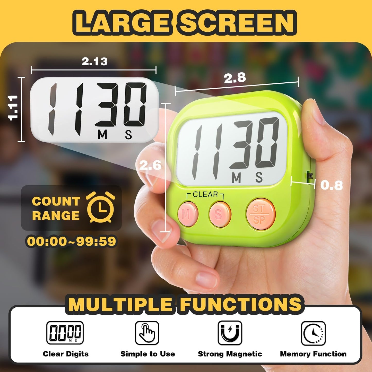 Digital Timer for Kids Classroom Timers for Teacher 2 Pack Blue Green | Large Screen, Strong Magnetic, Loud Alarm