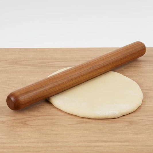French-Style Rolling Pin, Premium Hardwood with Natural Wood Grain, 18 Inch Tapered Design for Pastry and Pizza, Non-Stick Surface, Solid One-Piece Construction, Brown