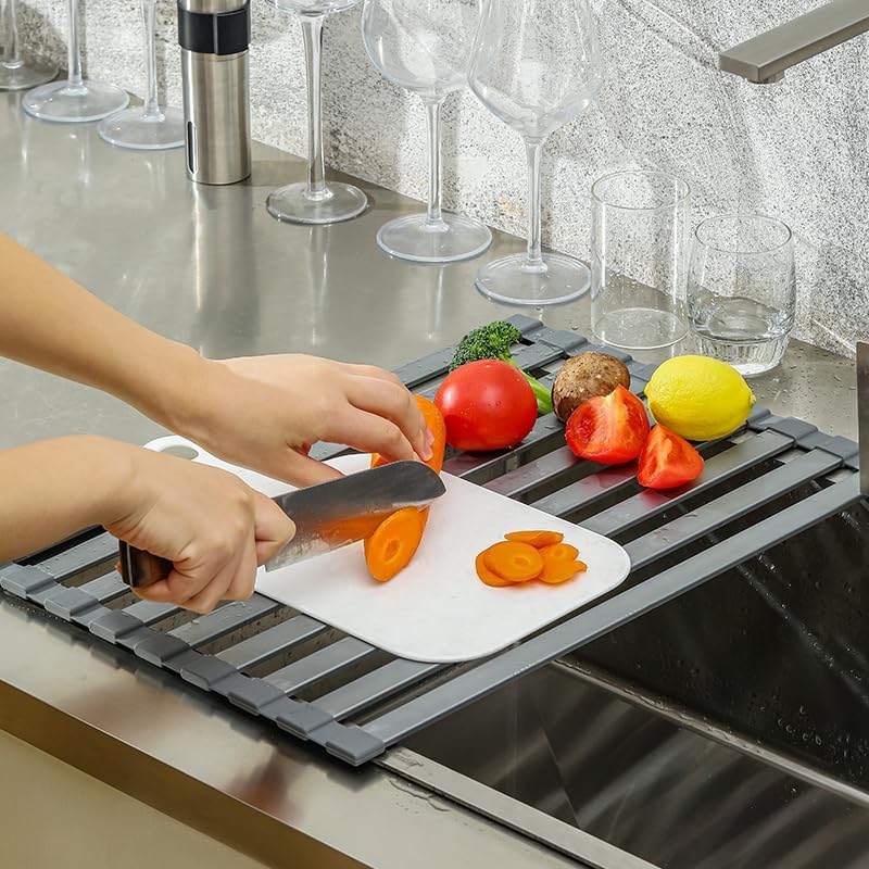 Sink Drying Rack Over-The-Sink Dish Drying Rack – Expandable & Adjustable Stainless Steel Rack, Space-Saving Countertop Organizer