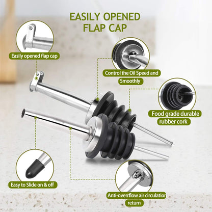 17 oz Glass Olive Oil Dispenser Bottle Set - 500ml Clear Oil & Vinegar Cruet Bottle with Pourers, Funnel and Labels