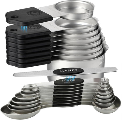 Magnetic Measuring Cups and Spoons Set of 16 Including 7 Stainless Steel Stackable Magnetic Measuring Cup 8 Magnetic Measuring Spoon with Leveler for Measuring Dry Liquid Ingredient