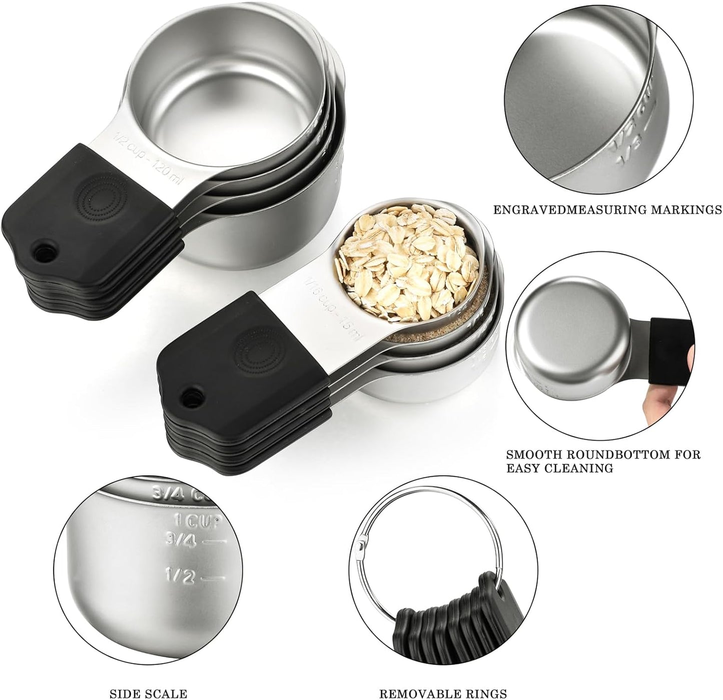 Magnetic Measuring Cups and Spoons Set of 16 Including 7 Stainless Steel Stackable Magnetic Measuring Cup 8 Magnetic Measuring Spoon with Leveler for Measuring Dry Liquid Ingredient