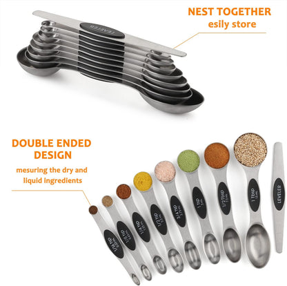 Magnetic Measuring Cups and Spoons Set of 16 Including 7 Stainless Steel Stackable Magnetic Measuring Cup 8 Magnetic Measuring Spoon with Leveler for Measuring Dry Liquid Ingredient