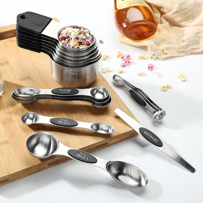 Magnetic Measuring Cups and Spoons Set of 16 Including 7 Stainless Steel Stackable Magnetic Measuring Cup 8 Magnetic Measuring Spoon with Leveler for Measuring Dry Liquid Ingredient