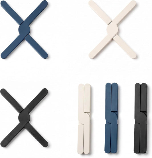 3 Pack Expandable Silicone Trivets, Foldable Heat Resistant Hot Pot Holders