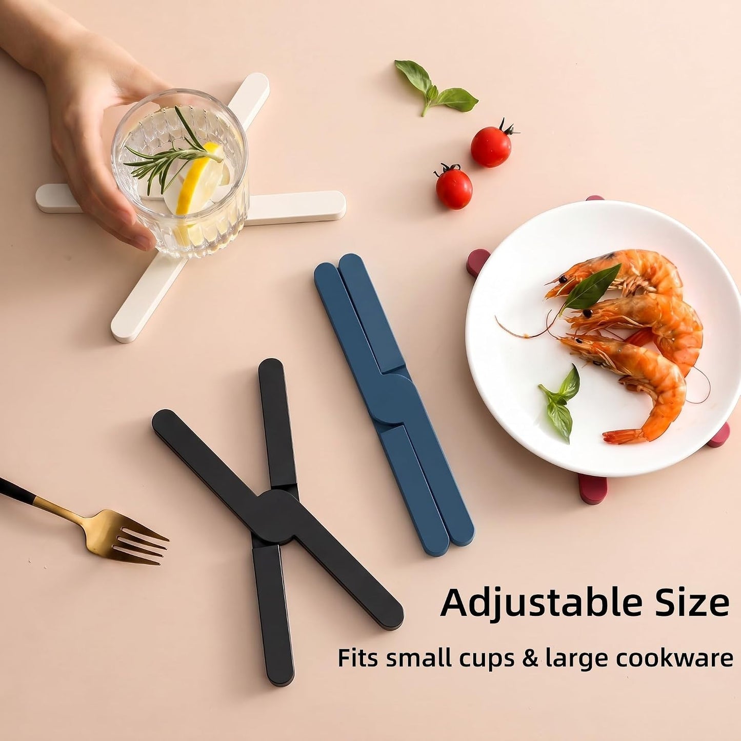 3 Pack Expandable Silicone Trivets, Foldable Heat Resistant Hot Pot Holders