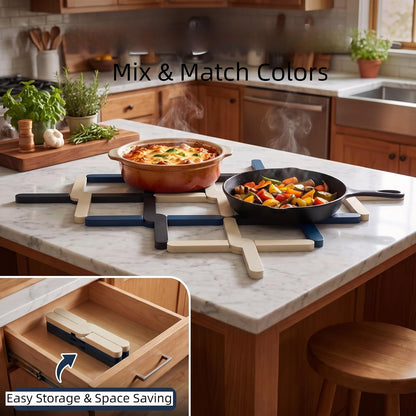 3 Pack Expandable Silicone Trivets, Foldable Heat Resistant Hot Pot Holders