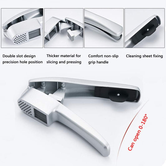 Garlic Press 2-in-1 Mincer, Crusher and Slicer with Peeler & Brush – Rustproof, Dishwasher Safe, Ergonomic Handle for Easy Squeeze and Cleaning